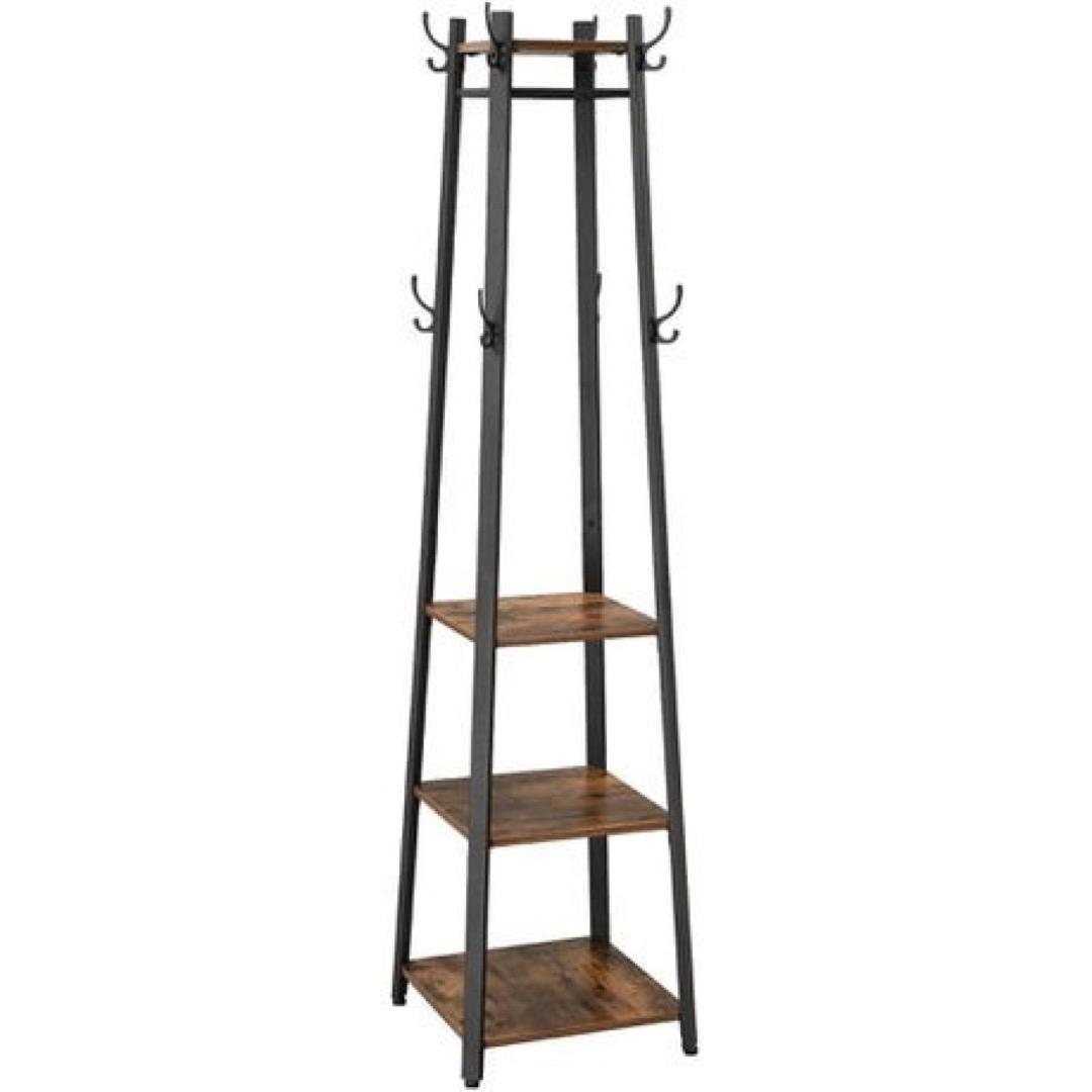 Coat Rack with 3 Shelves - Brown and Black