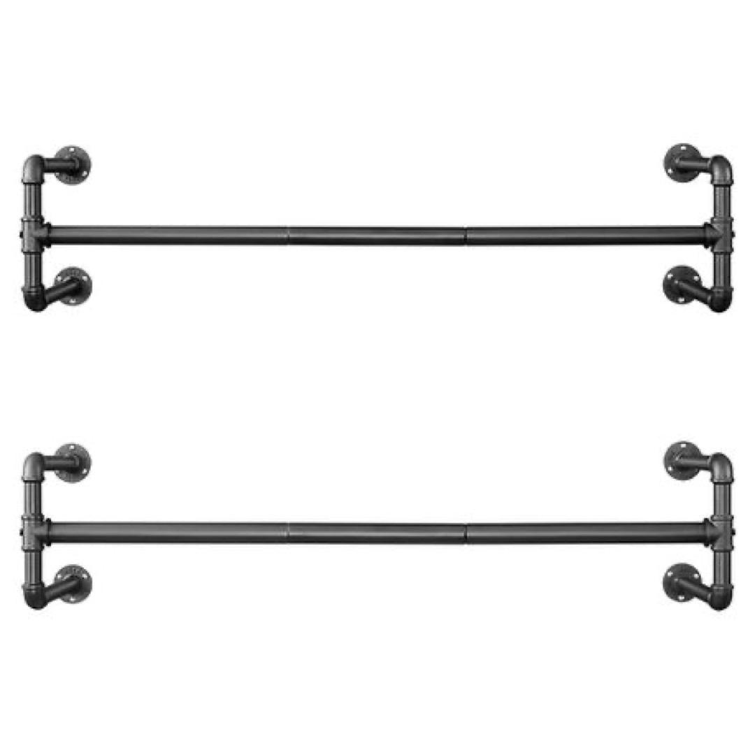 Wall-Mounted Clothes Rails - Set of 2, Black