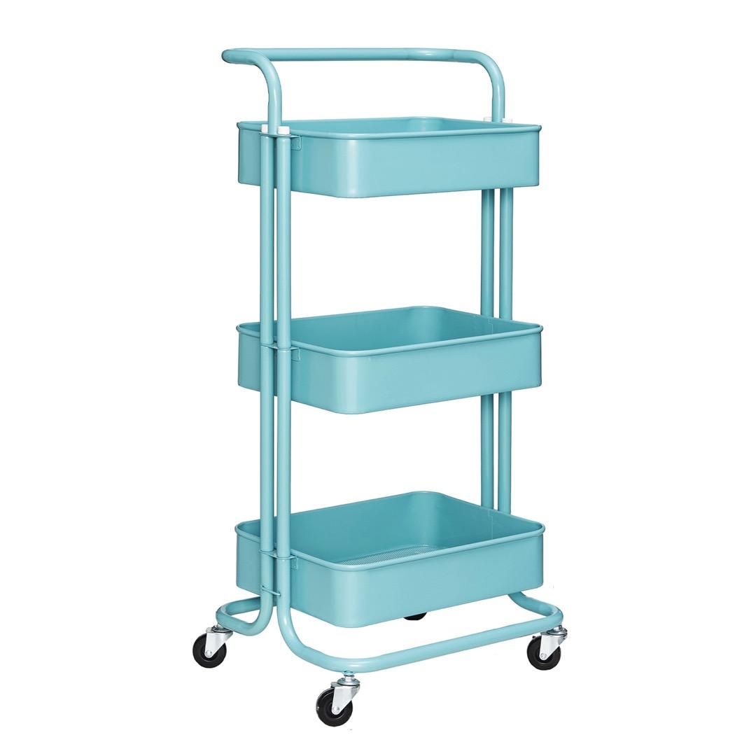 3-Tier Mesh Shelf Rolling Storage Cart - Turquoise